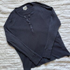 NWOT Aerie offline waffle Henley oversized top washed black charcoal grey